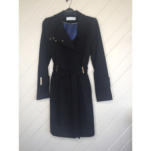 Tahari Wool Blend Double Breasted Coat Belted 10